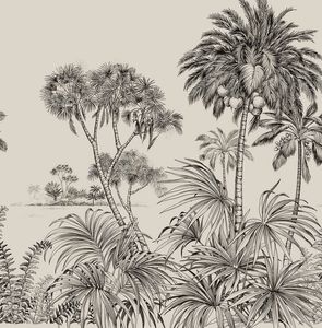 Papier peint panorama Samoa feuilles de palmiers sable - RA00372