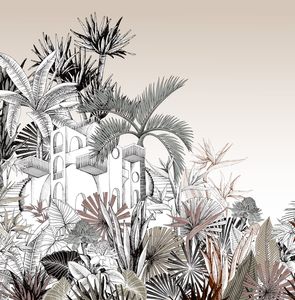 Papier peint panorama Tropical House forêt sépia - RA00468