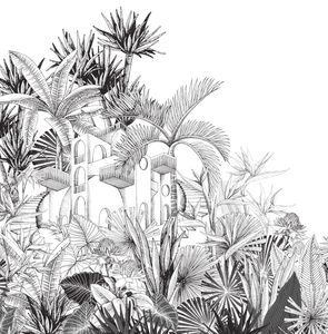 Papier peint panorama Tropical House forêt noir et blanc - RA00470