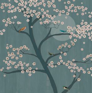 Papier peint panorama Magic Walls cerisier vert bleuté - RA00552 